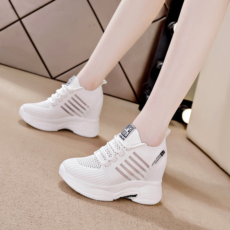 Women's Platform Height Increasing Insole White Mesh Men's Shoes