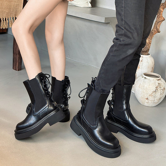 Women's & Men's Thick-soled Martin Fashionable Back Bandage Western Boots