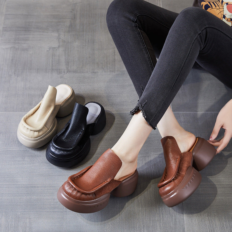 Women's High Summer Genuine Retro Outdoor Raise The Bottom Slippers