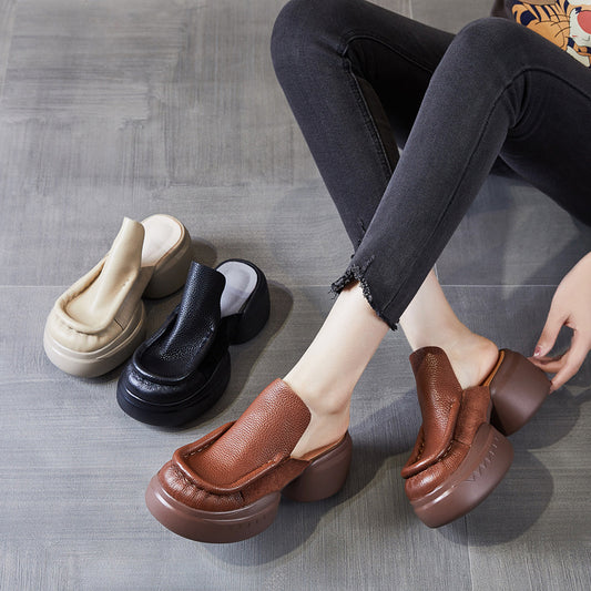 Women's High Summer Genuine Retro Outdoor Raise The Bottom Slippers