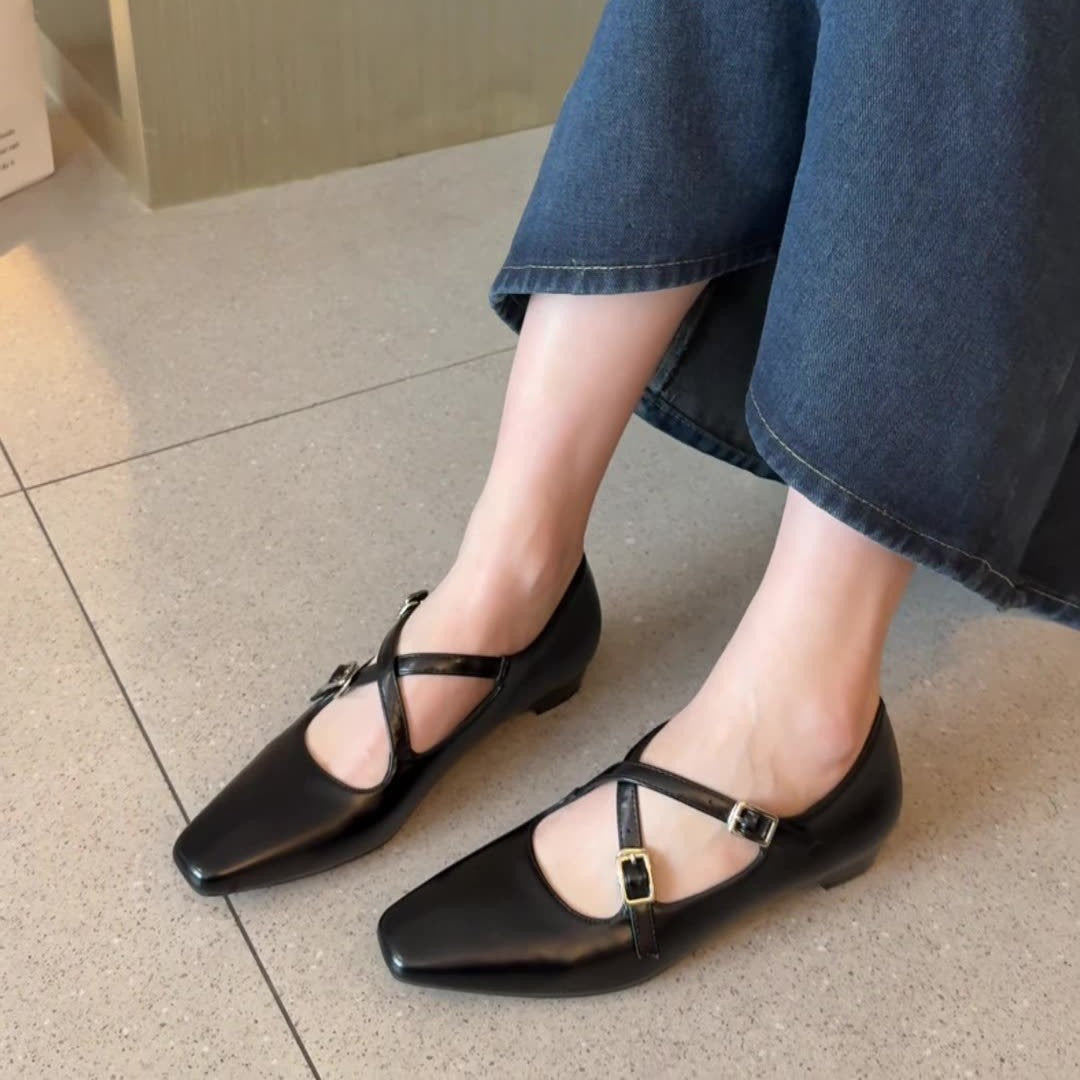 Women's Retro Small Wedge French Style Shallow Mouth Mary Jane Front Men's Shoes