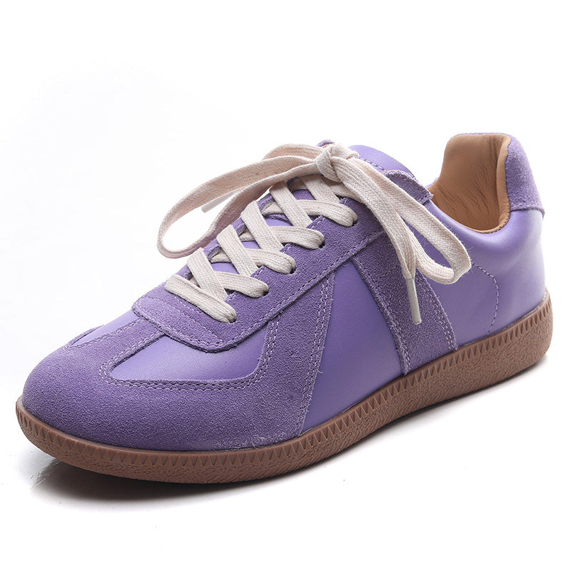 Women's Vintage Genuine Gold Sier Flat German Training Low Top Sneakers