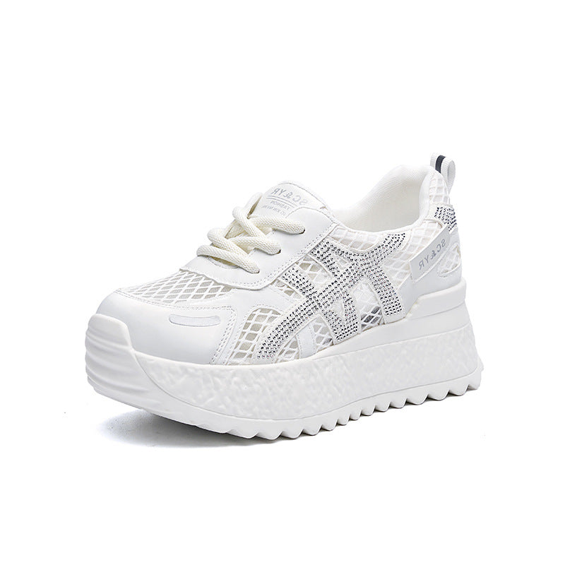 Women's Breathable Mesh Cutout Platform White Light Luxury Casual Shoes