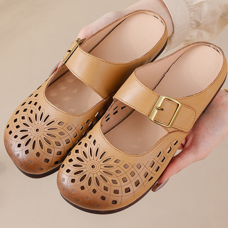 Women's Bottom Mom Flat Comfort People Hollow Sandals
