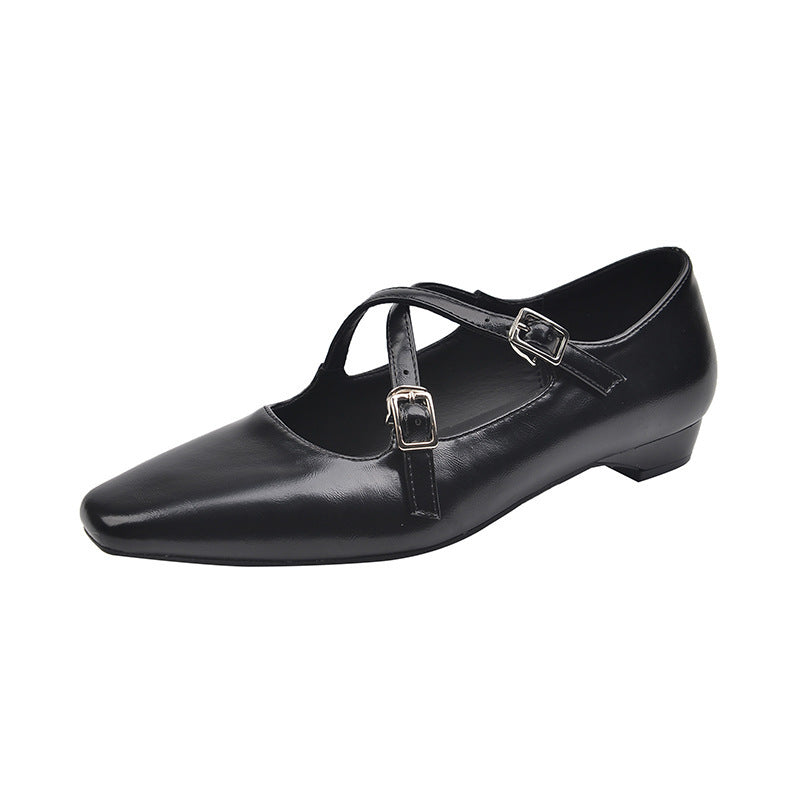 Women's Retro Small Wedge French Style Shallow Mouth Mary Jane Front Men's Shoes