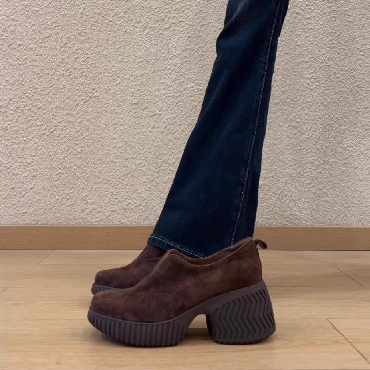 Women's Retro Round Head Slip-on Platform Small Commuter Women's Fashion Shoes