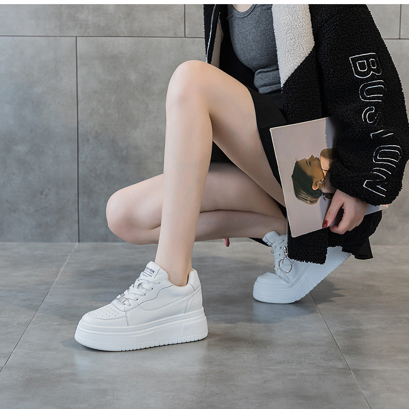 Women's White Autumn Thick Bottom Board Sports Breathable Casual Shoes