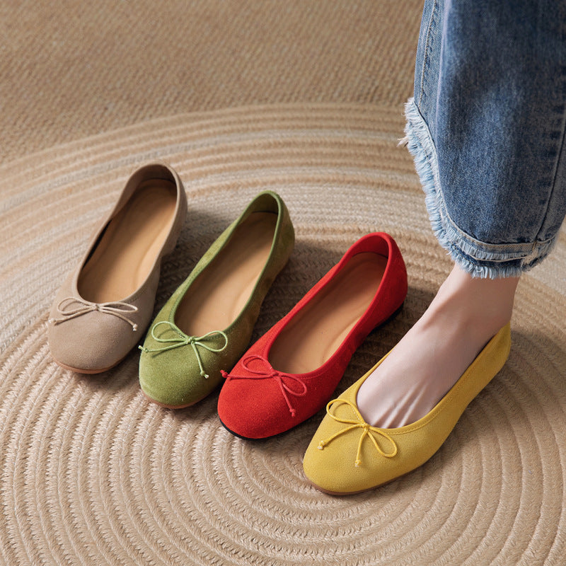 Women's First Layer Cowhide Reverse Made Pumps Flat Sheepskin Insole Ballet Women's Fashion Shoes