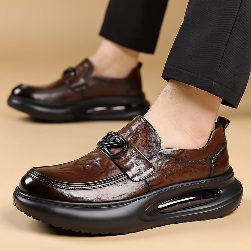 Men's Layer Cowhide Walking Genuine Business Breathable Trendy Casual Shoes