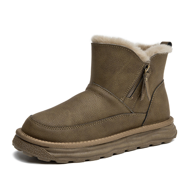 Men's Fur Integrated Side Zipper Waterproof Fleece Snow Boots
