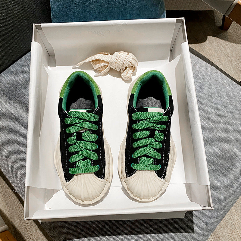 Women's Spring Shell Toe Thick Bottom Versatile Niche Sports Sneakers