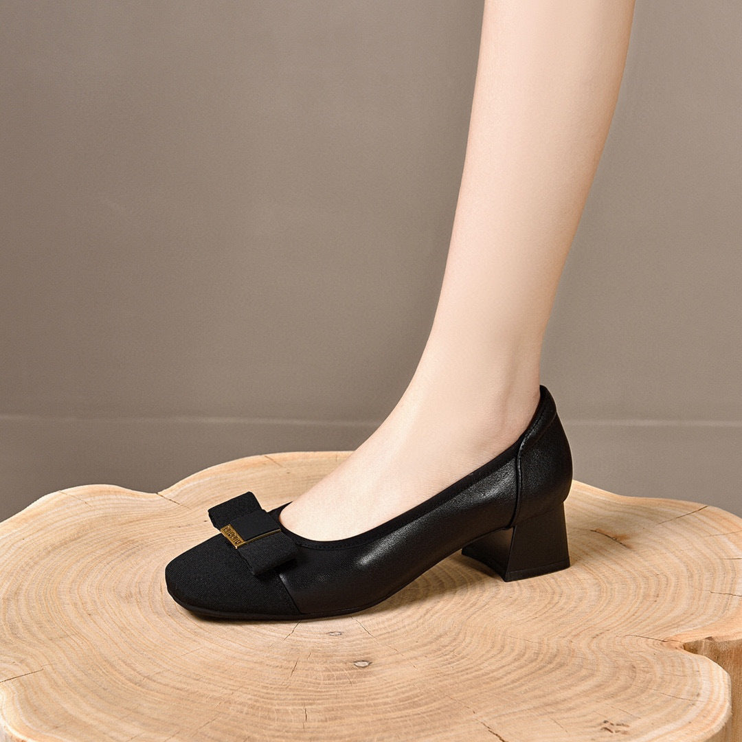 Female Temperament Classic Style Cowhide Shallow Mouth Women's Shoes