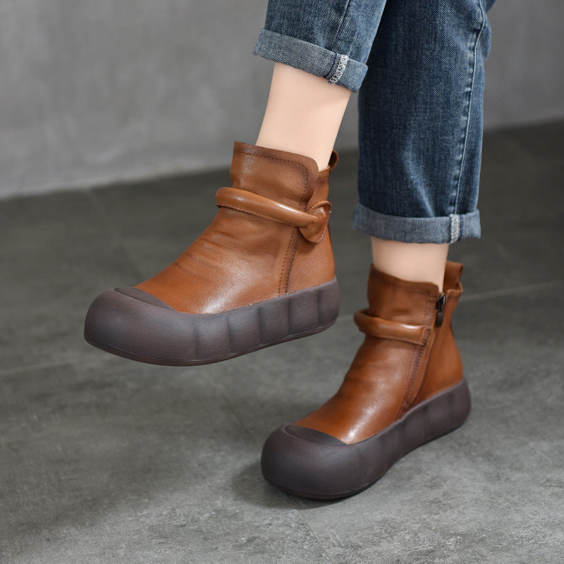 Retro Leisure Pump Platform Ankle Genuine Literary Boots