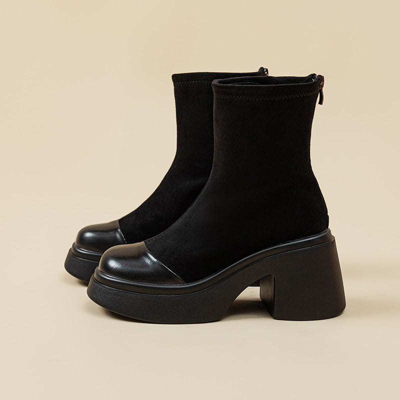 Women's Thick Bottom Chunky Fashion Square Toe Boots