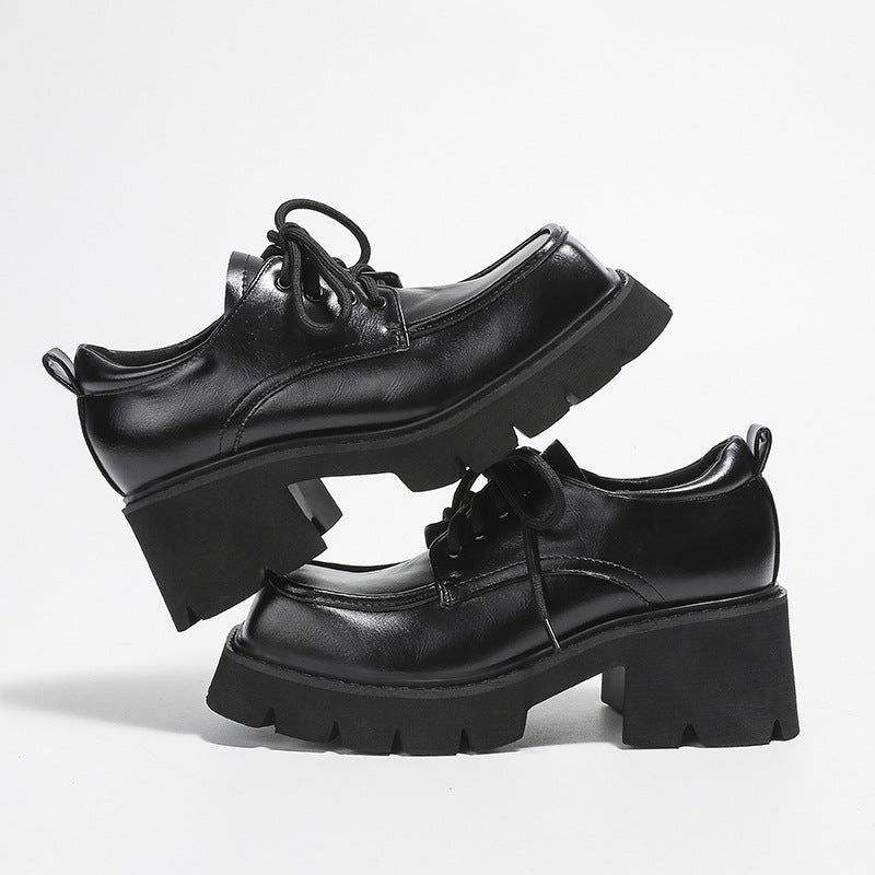 Women's Chunky Small Fashionable Square Toe Platform Plus Leather Shoes