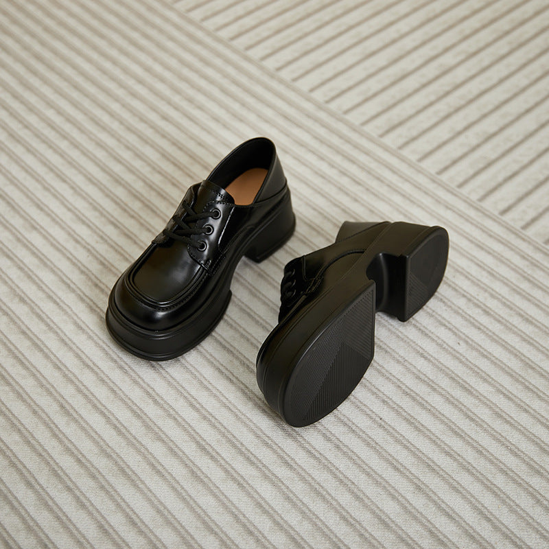 Women's Style Platform Retro Round Toe Genuine Loafers