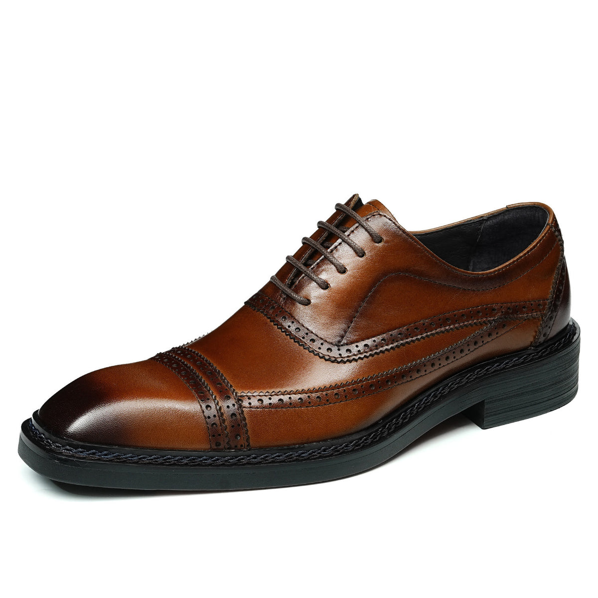 Men's Brogue Formal Wear Norwegian Seam Square Leather Shoes