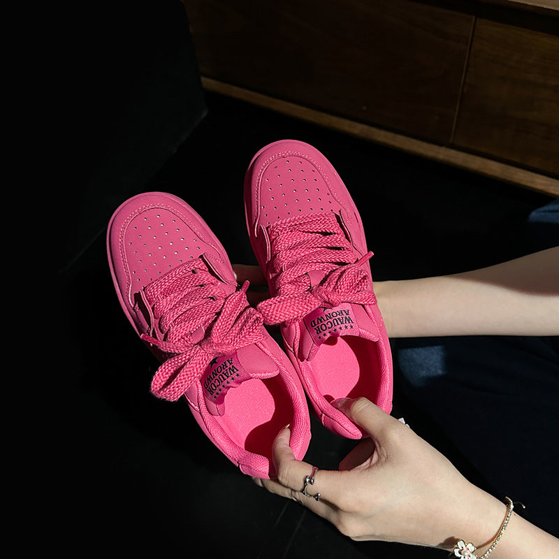 Women's Rose Red Platform Elevator Breathable Bread Casual Shoes