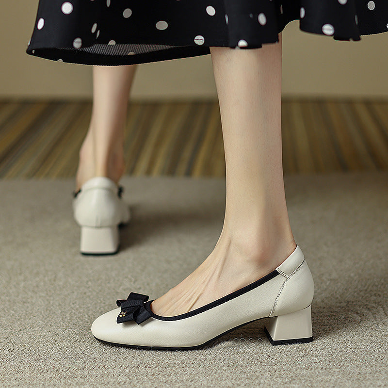 Women's Shallow Mouth Pumps Chunky Spring Fairy Style Square Head Slimming Heels