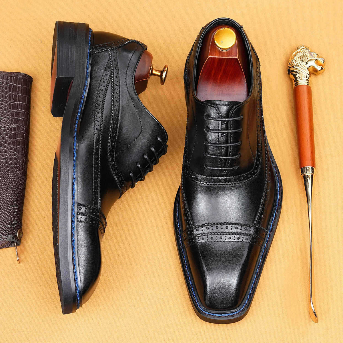 Men's Brogue Formal Wear Norwegian Seam Square Leather Shoes