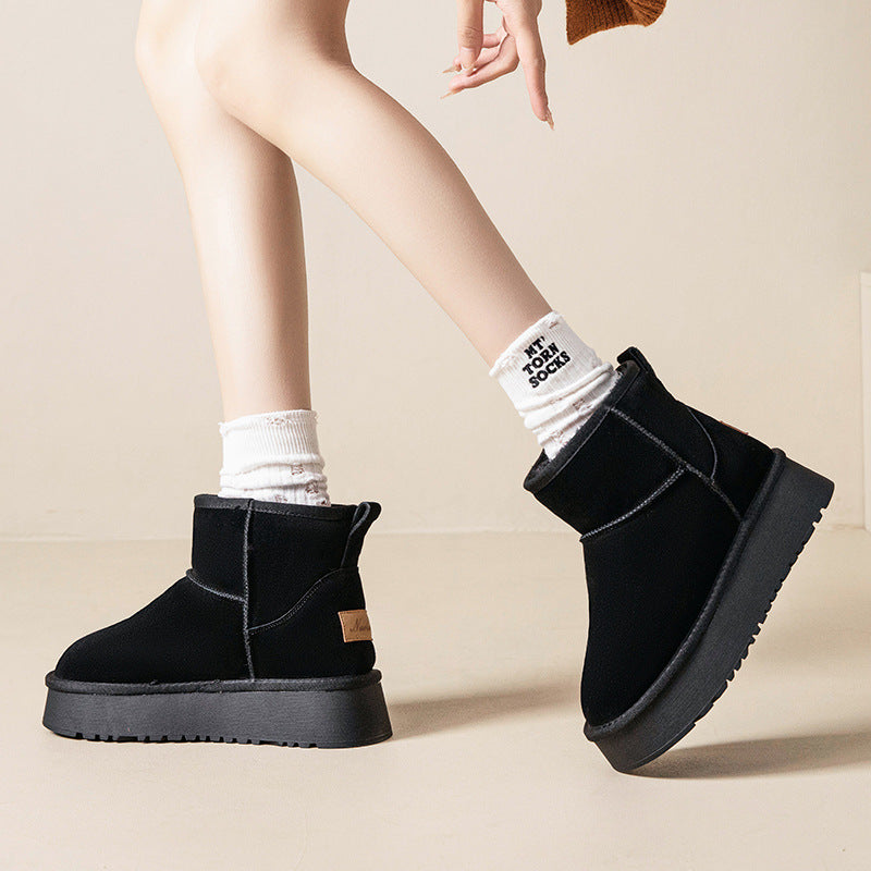 Women's Increasing Insole Small Wedge Fur Integrated Snow Boots