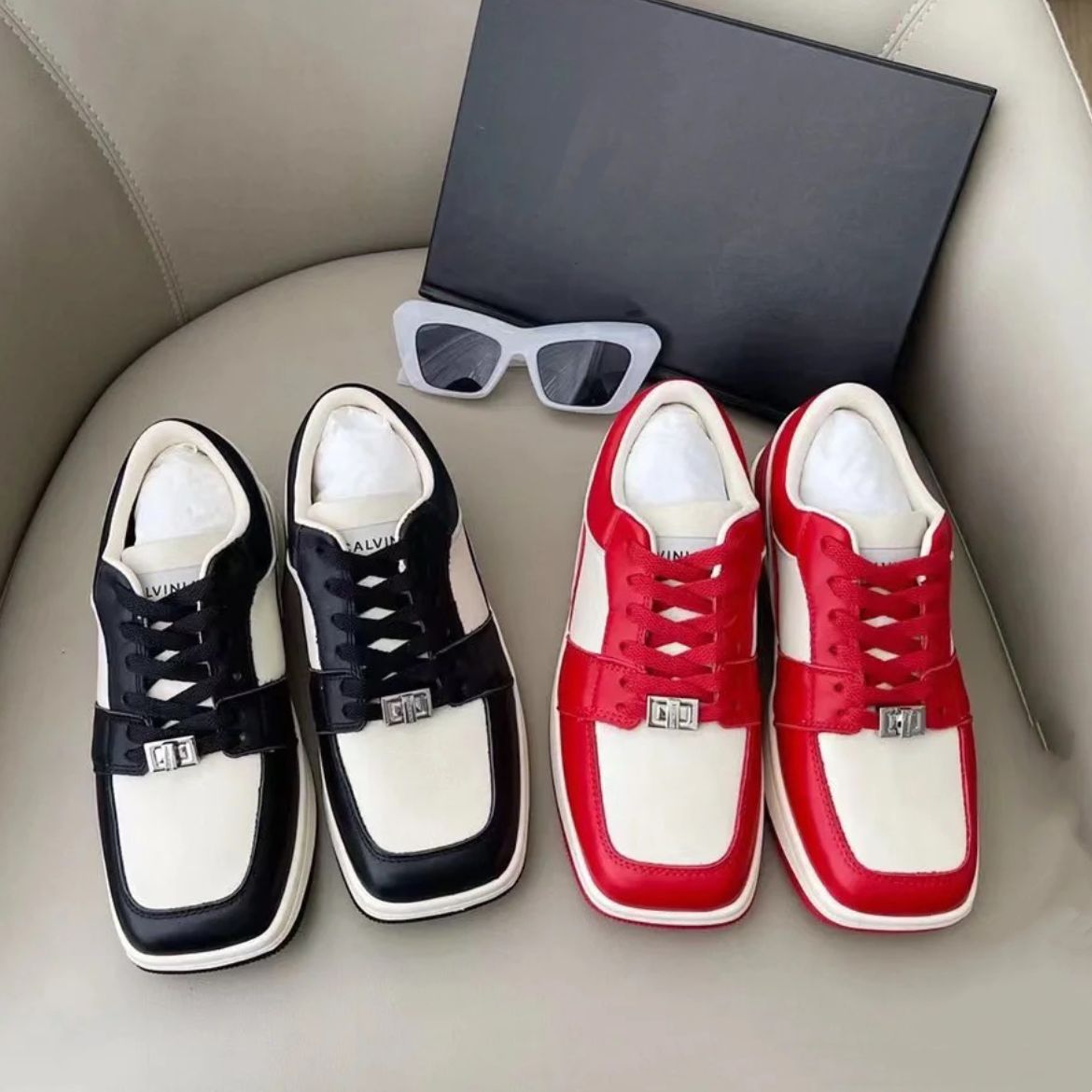Women's & Men's Square Toe Contrast Color Version Flat Casual Shoes