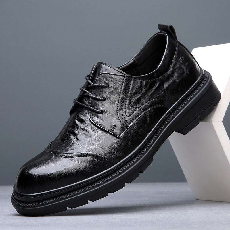 Men's Spring Breathable Round Head Thick Bottom Soft Versatile Leather Shoes