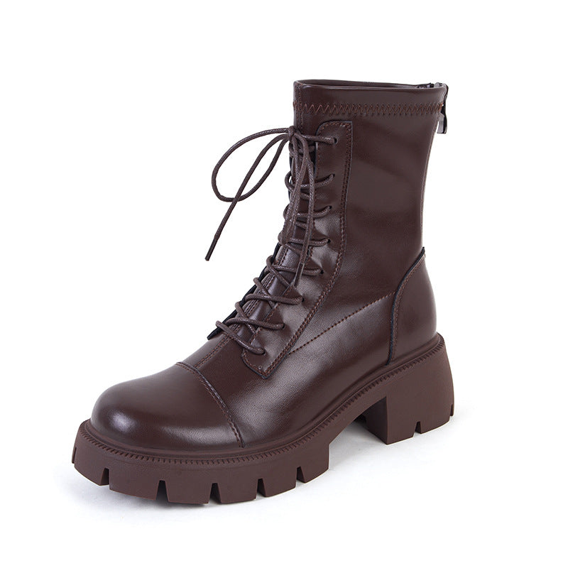 Genuine Chunky Knight Round Head Side Zip Boots