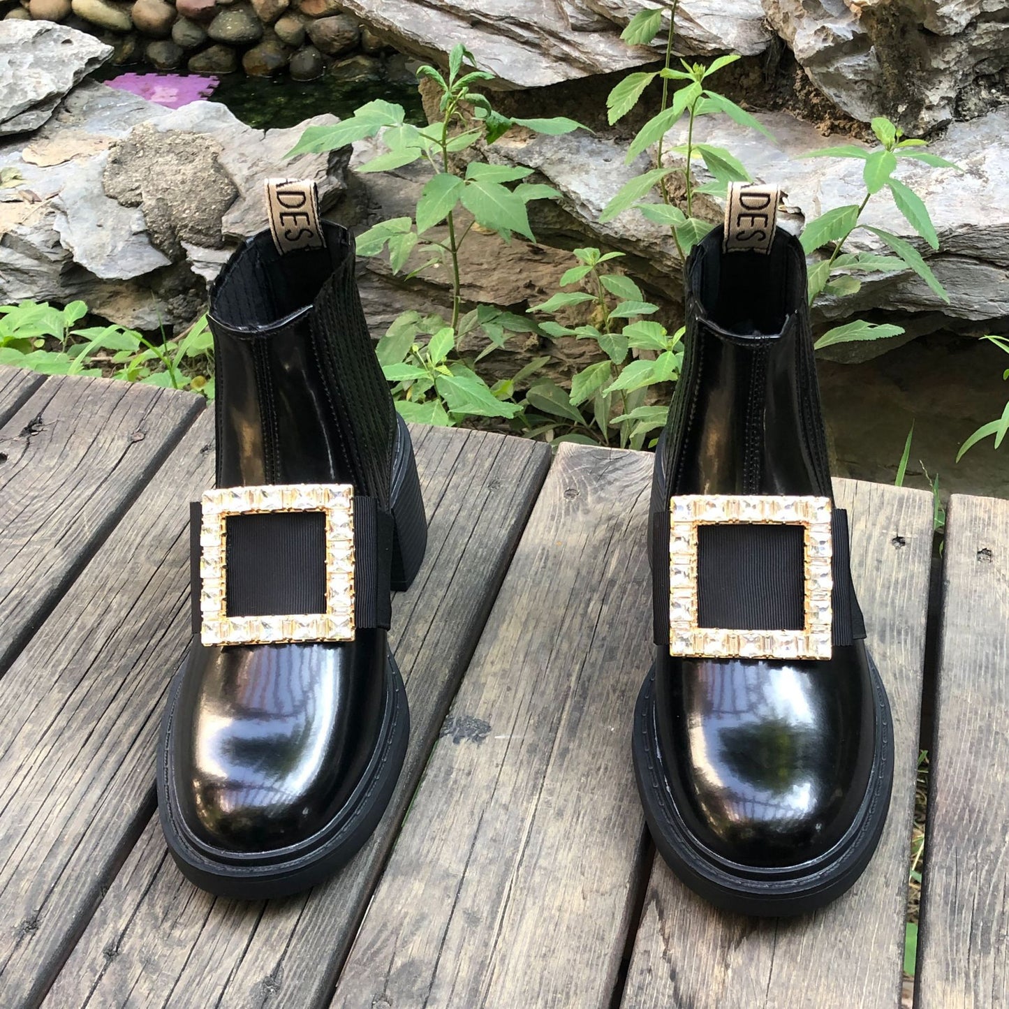Women's Rhinestone Square Buckle Martin British Style Ankle Boots