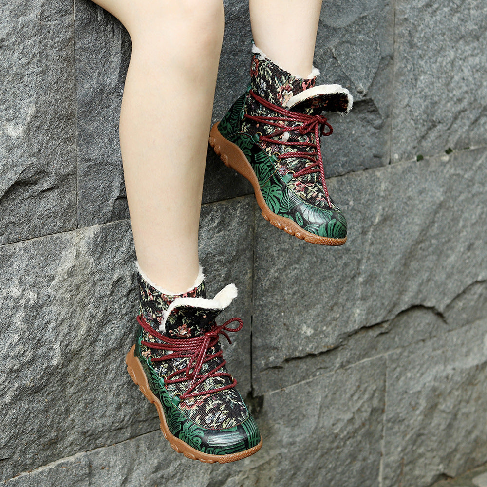 Hand-rub Color Printed Stitching Plus Veet Snow Boots