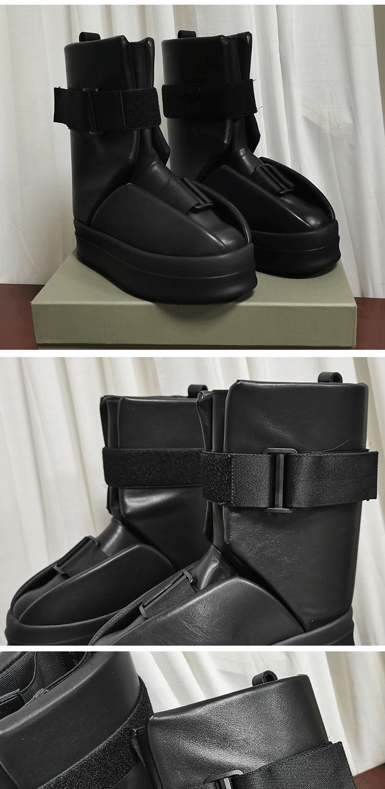 Men's Black Genuine Fashion Velcro Platform Elevator Sneakers
