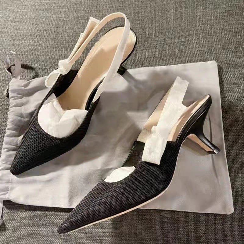 Women's Summer Stiletto Pointed Toe Kitten Closed Back Heels