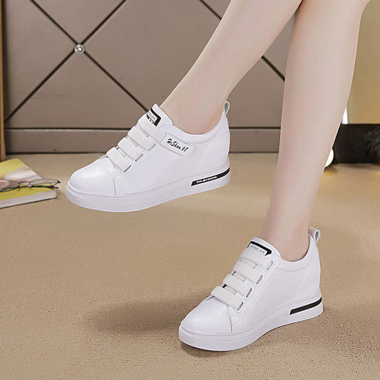 Women's White Inner Height Increasing Velcro Travel Sneakers