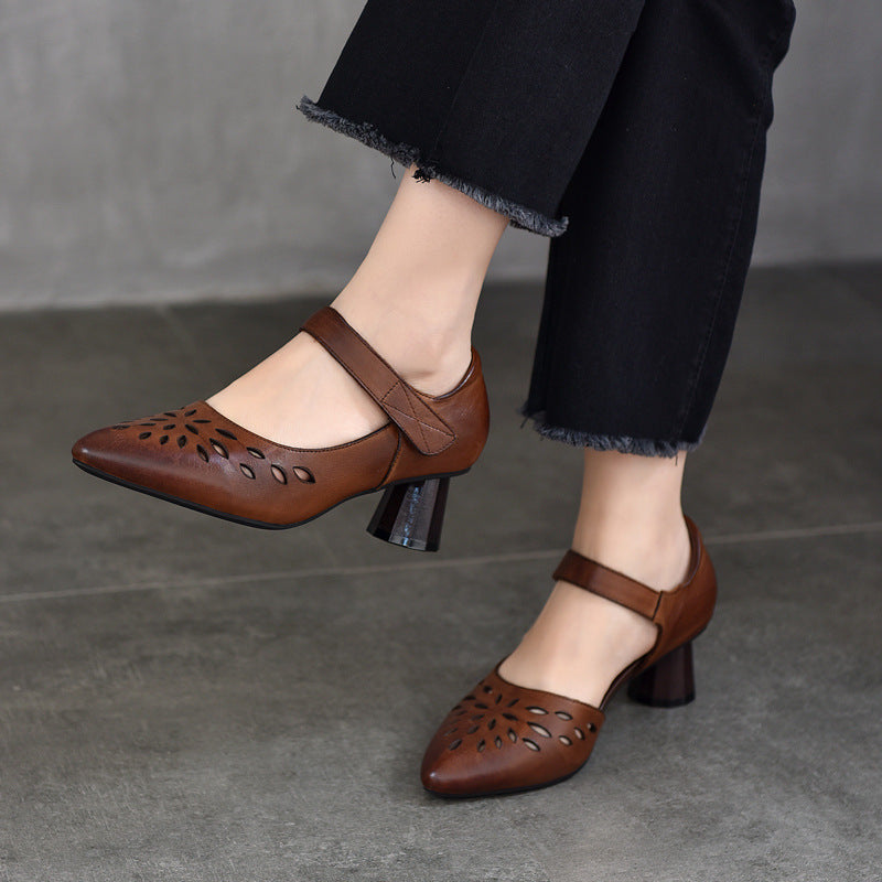 Pairs Of High Hole Pointed Genuine Sandals