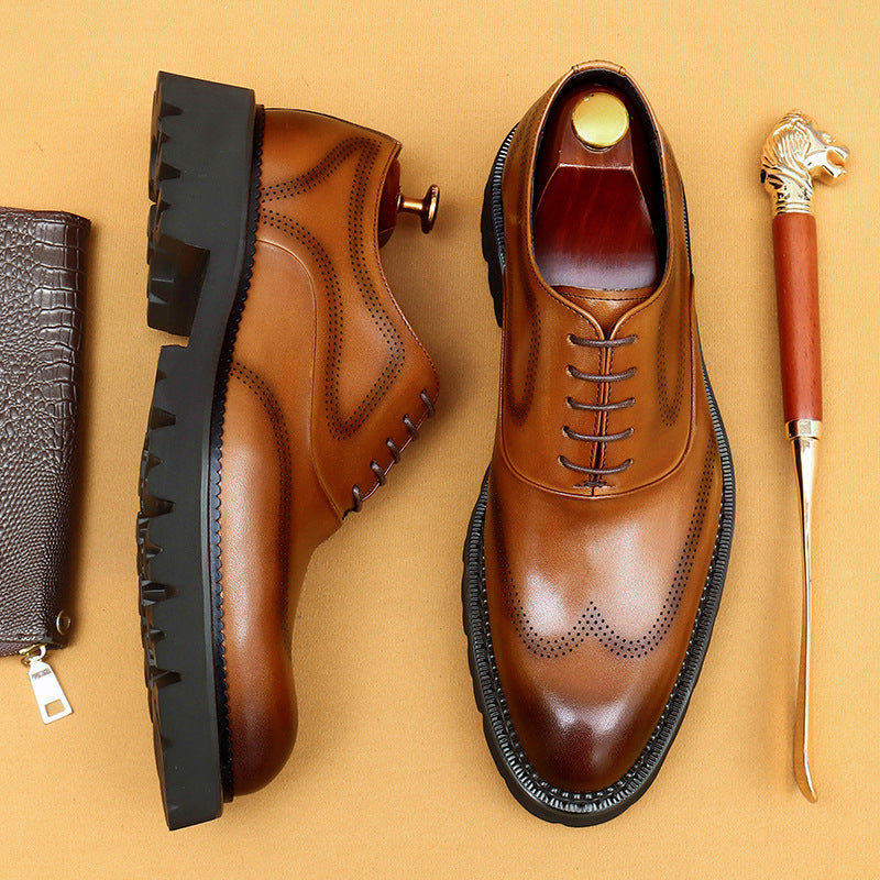 Men's Genuine Formal Platform Increased Brogue Wedding Men's Business Leather Shoes