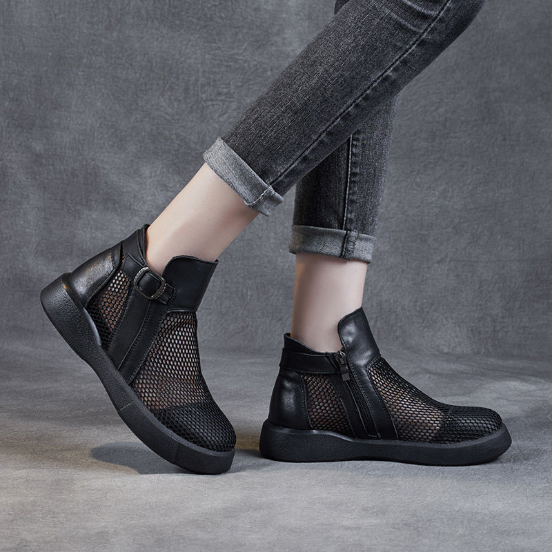 Women's Short Mesh Hollow Martin Buckle Summer Sandals