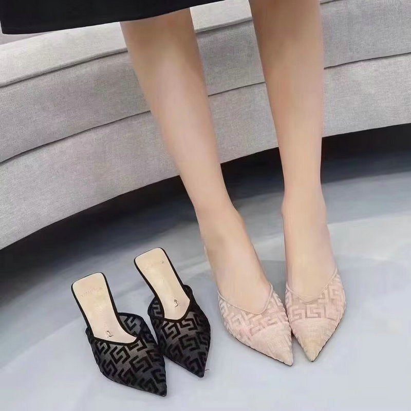 Women's Spring Stiletto Mesh Closed Toe Half Heels