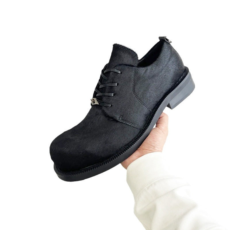 Women's & Men's Paris Top Genuine Horse Fur Derby Commuter Platform Leather Shoes