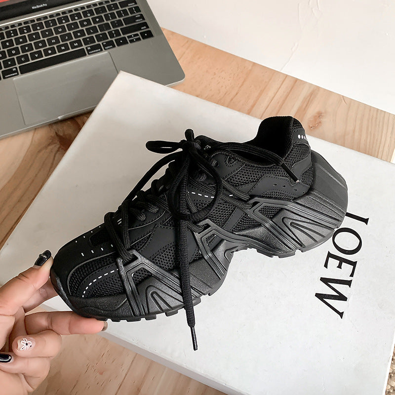 Fashionable Double Shoelace Mesh Stitching Thick Sneakers
