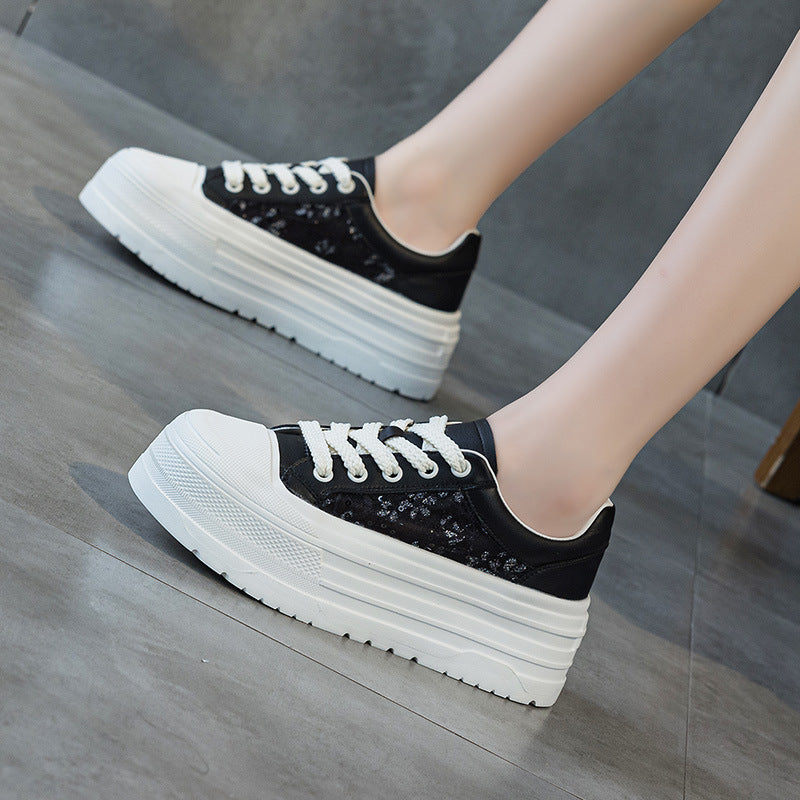 Women's Summer Platform Fashion Lace Mesh Versatile Elegant White Casual Shoes