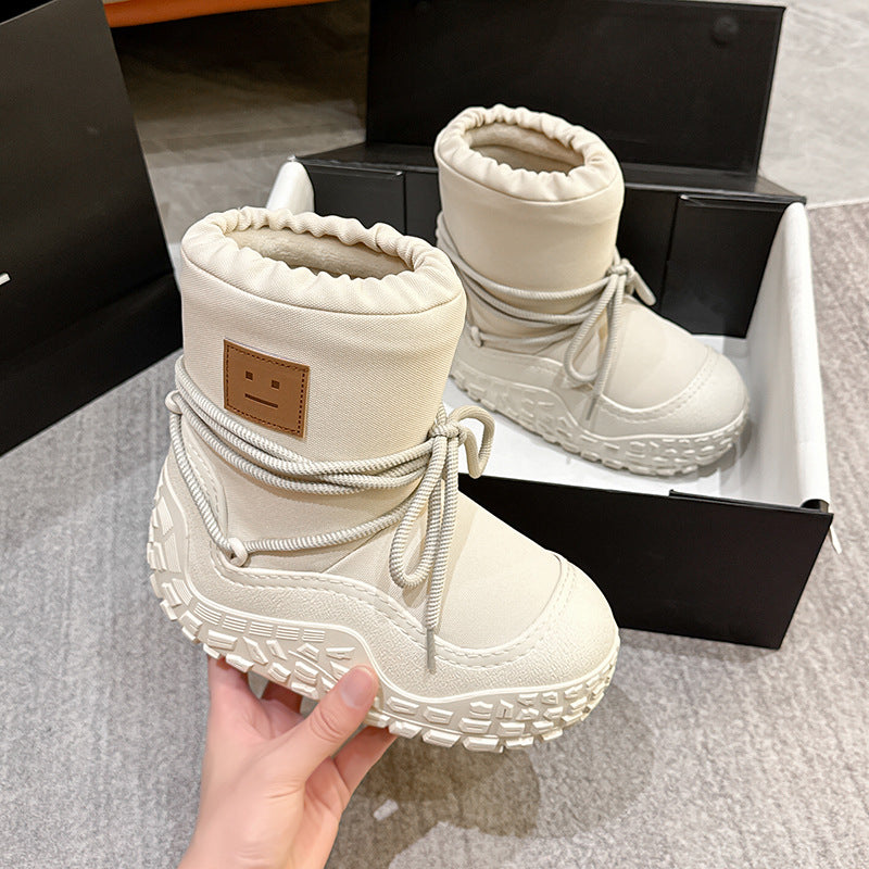 Women's Chubby Cute Smiley Thick Bottom Waterproof Snow Boots