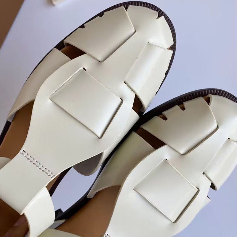 Women's Niche Roman Woven Summer Genuine Retro Flat Hollowed Sandals