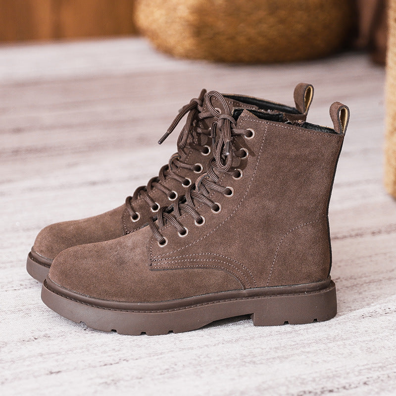Women's Genuine British Style Frosted Mid Flat Boots