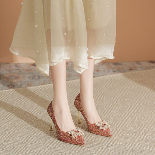Wedding Waterproof Platform Rhinestone Square Buckle Women's Shoes
