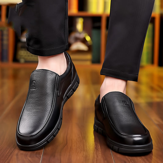 Men's Autumn Genuine Business Man Father Slip-on Leather Shoes