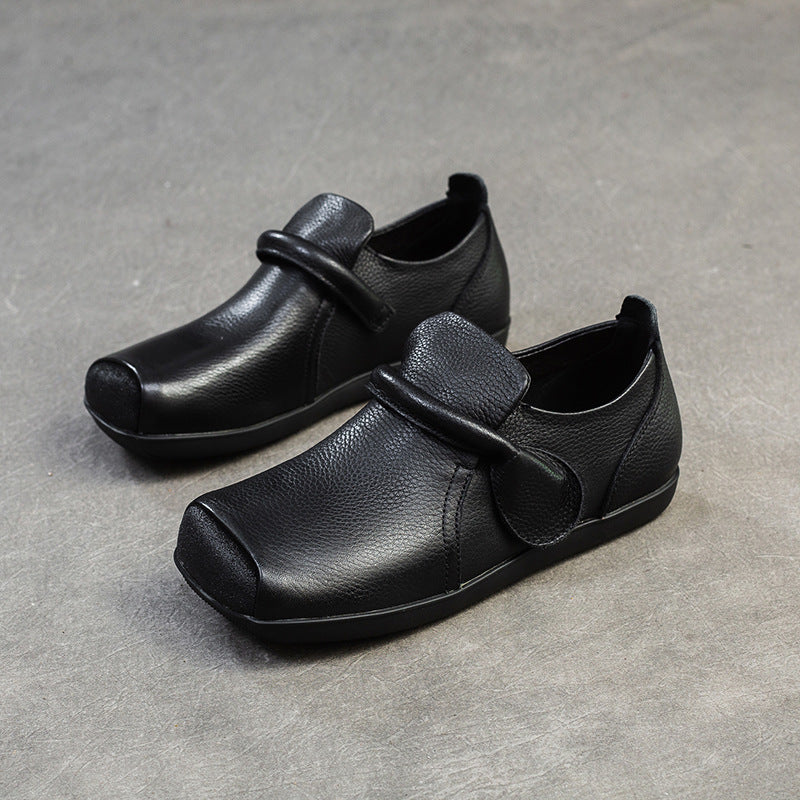 Women's Square Toe Flat Top Layer Cowhide Commuter Women's Shoes