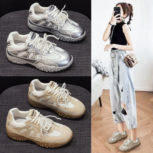 Women's Dad Platform White Breathable Sports Leisure Casual Shoes