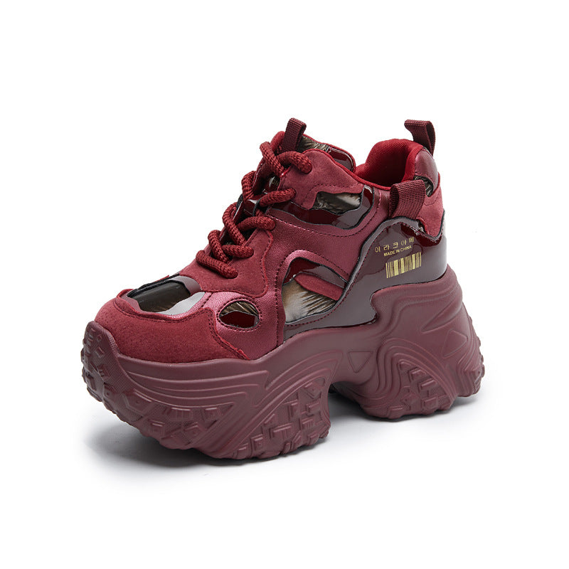 Women's Red Platform Height Increasing Insole Dad Casual Shoes