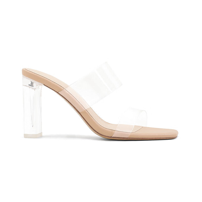 Women's Transparent Open Toe High Summer Fashion Square Strap Heels
