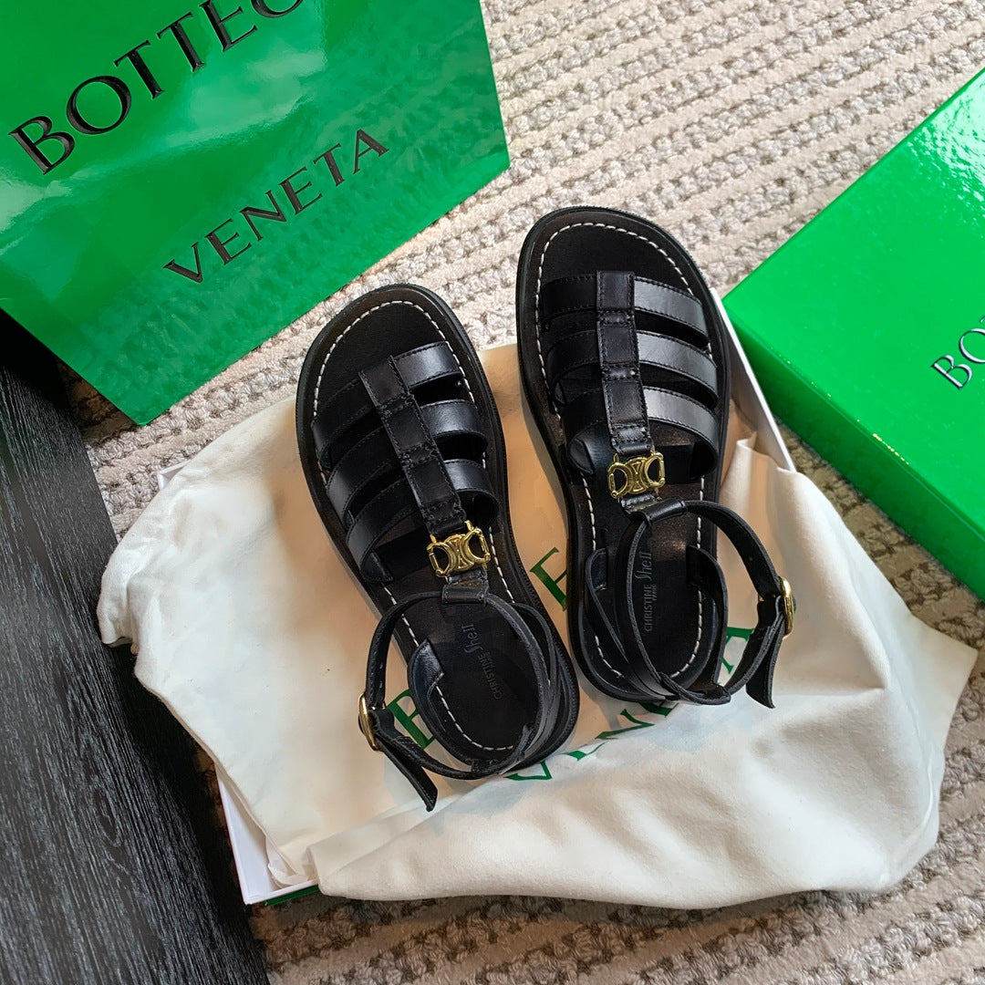 Women's Soft Sole Retro Brown Metal Buckle Sandals